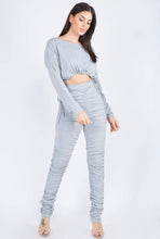 Load image into Gallery viewer, Boat Neck Crop Top And Ruched Pants Set
