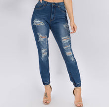 Load image into Gallery viewer, High Waist Elastic Cuffed Denim Joggers
